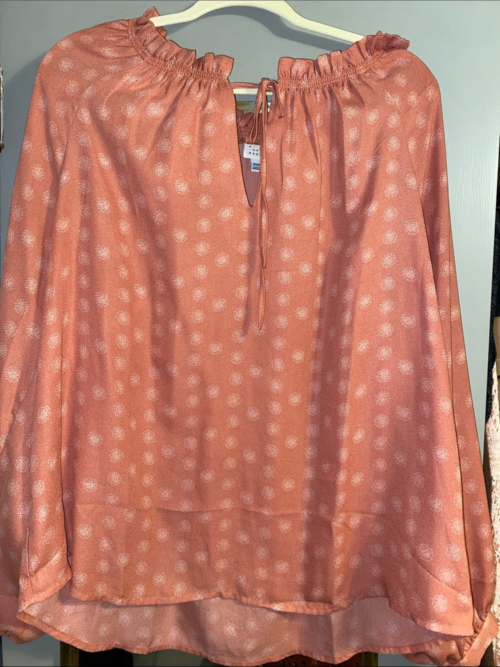 a new day Coral Pink Polka Dot Tie-Neck Blouse